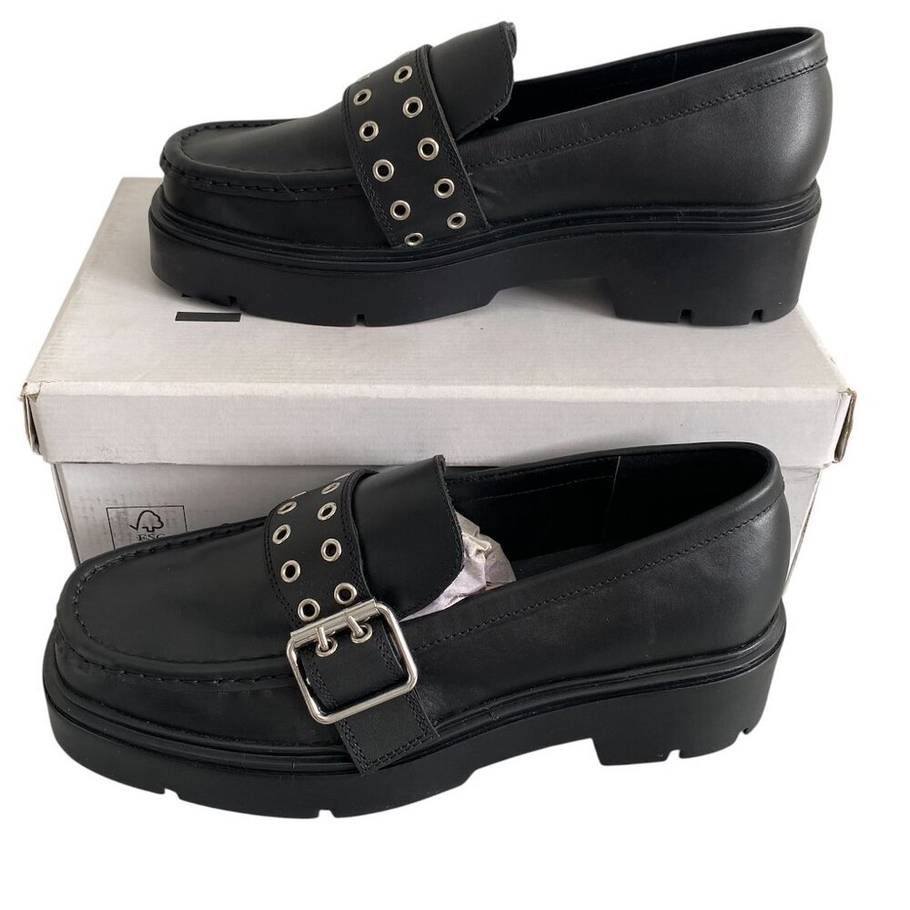 ICHI Lazola Black Leather Chunky Loafers Sz 37-US Sz7​